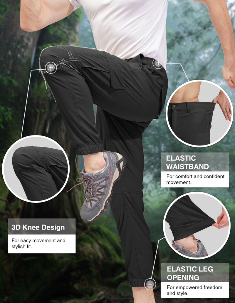 PULI Men's Waterproof Hiking Pants, Slim Fit Cargo Joggers, Stretch Quick Dry Outdoor Pants with Pockets Black 30 - Image 3